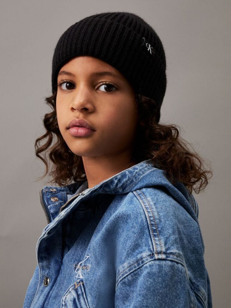 Black Kids' Ribbed Beanie  Kids Unisex