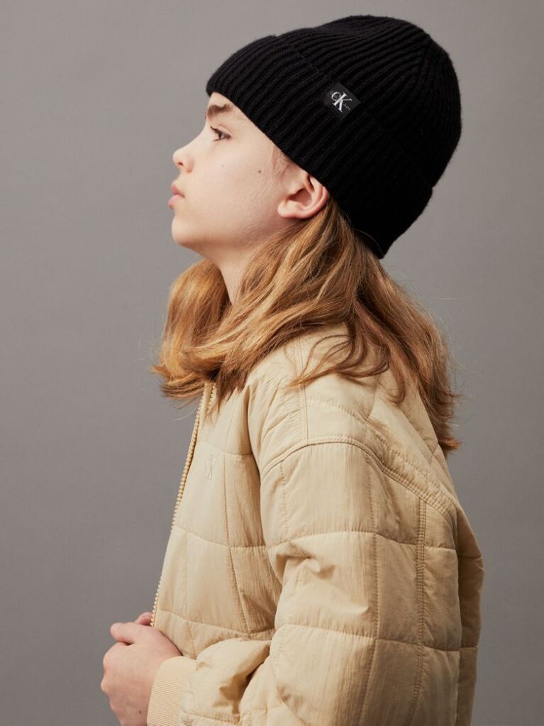 Black Kids' Ribbed Beanie  Kids Unisex