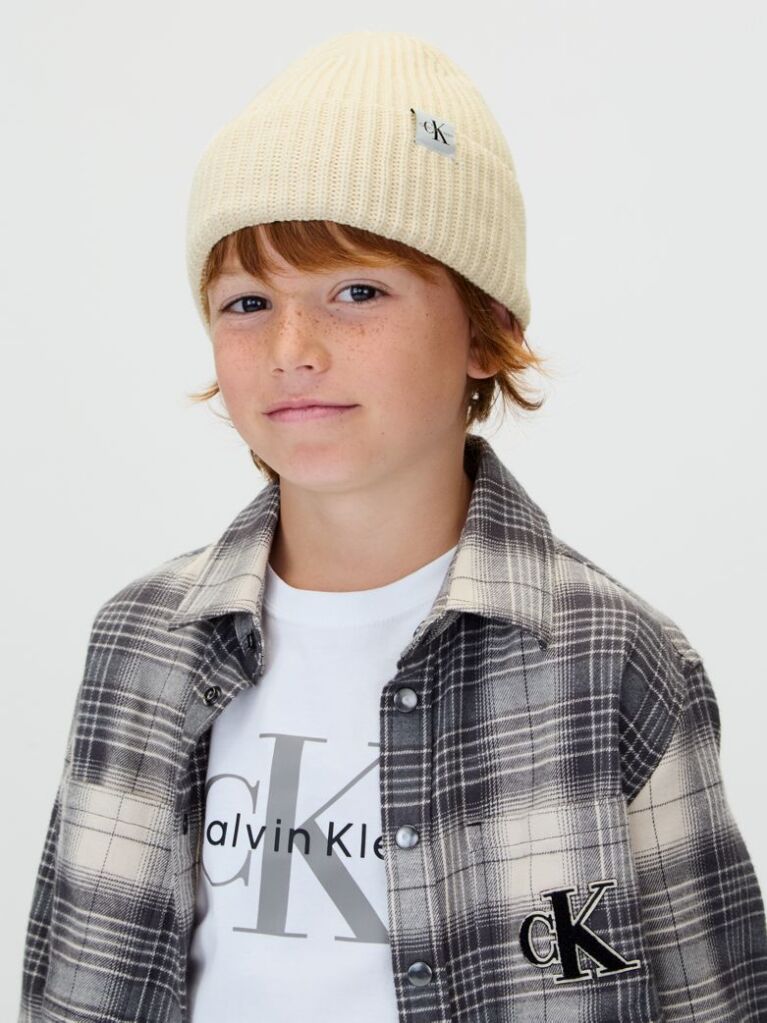 Beige Kids' Ribbed Beanie  Kids Unisex
