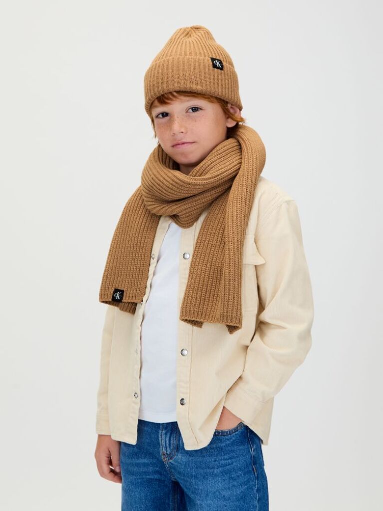 Brown Kids' Scarf & Beanie Set  Kids Unisex