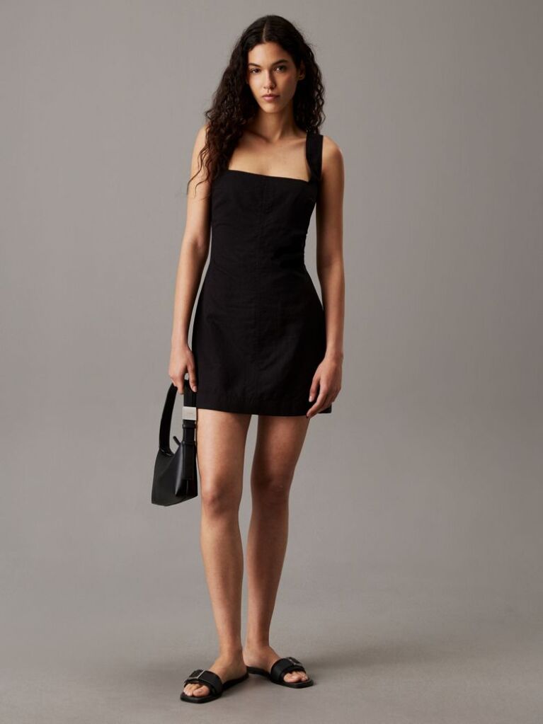 Black Soft Cotton Linen Mini Dress  Women