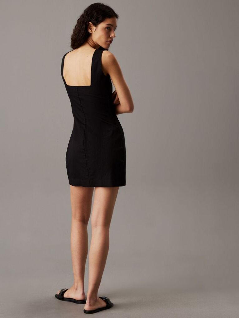 Black Soft Cotton Linen Mini Dress  Women