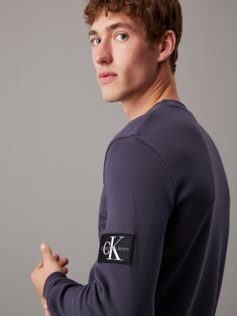 Black Slim Long Sleeve Waffle T-shirt  Men