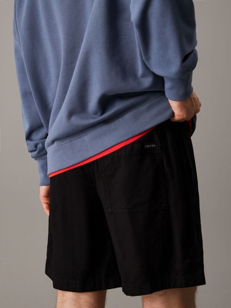 Black Cotton Linen Twill Shorts  Men