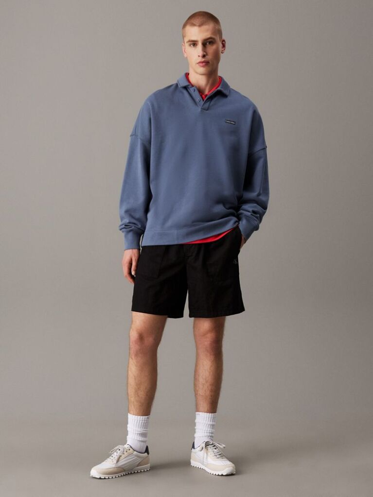 Black Cotton Linen Twill Shorts  Men