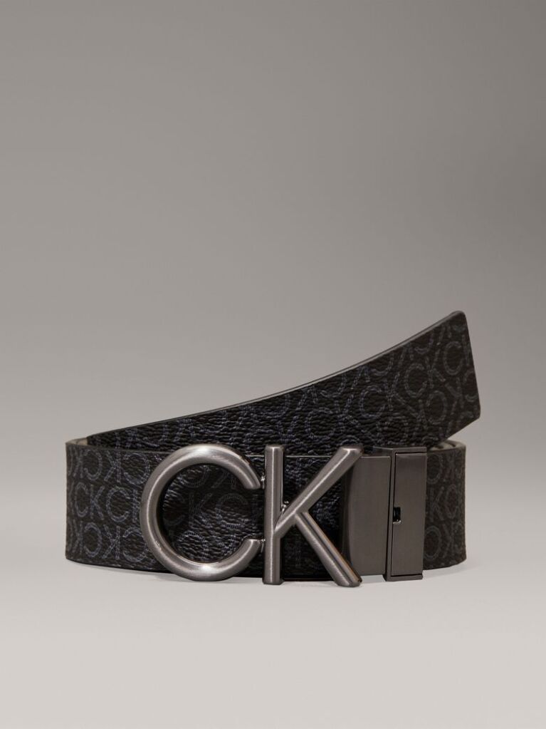 Black Leather Reversible Logo Belt  Men