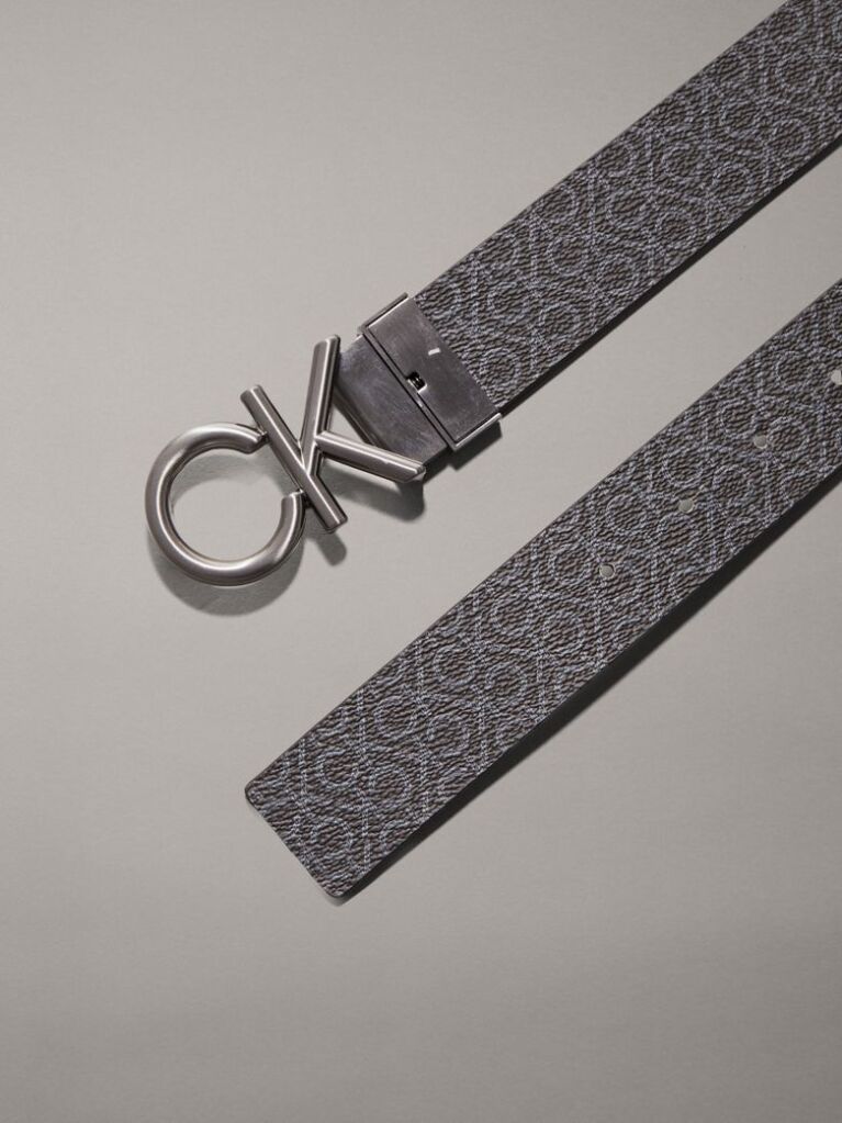 Black Leather Reversible Logo Belt  Men