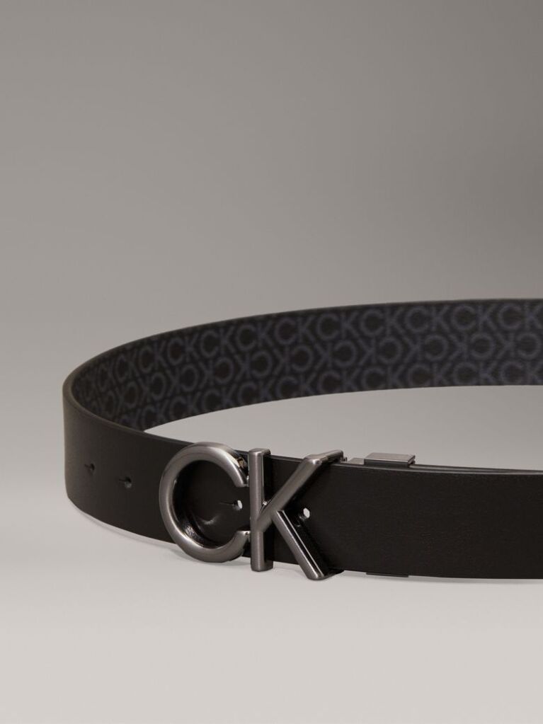 Black Leather Reversible Logo Belt  Men