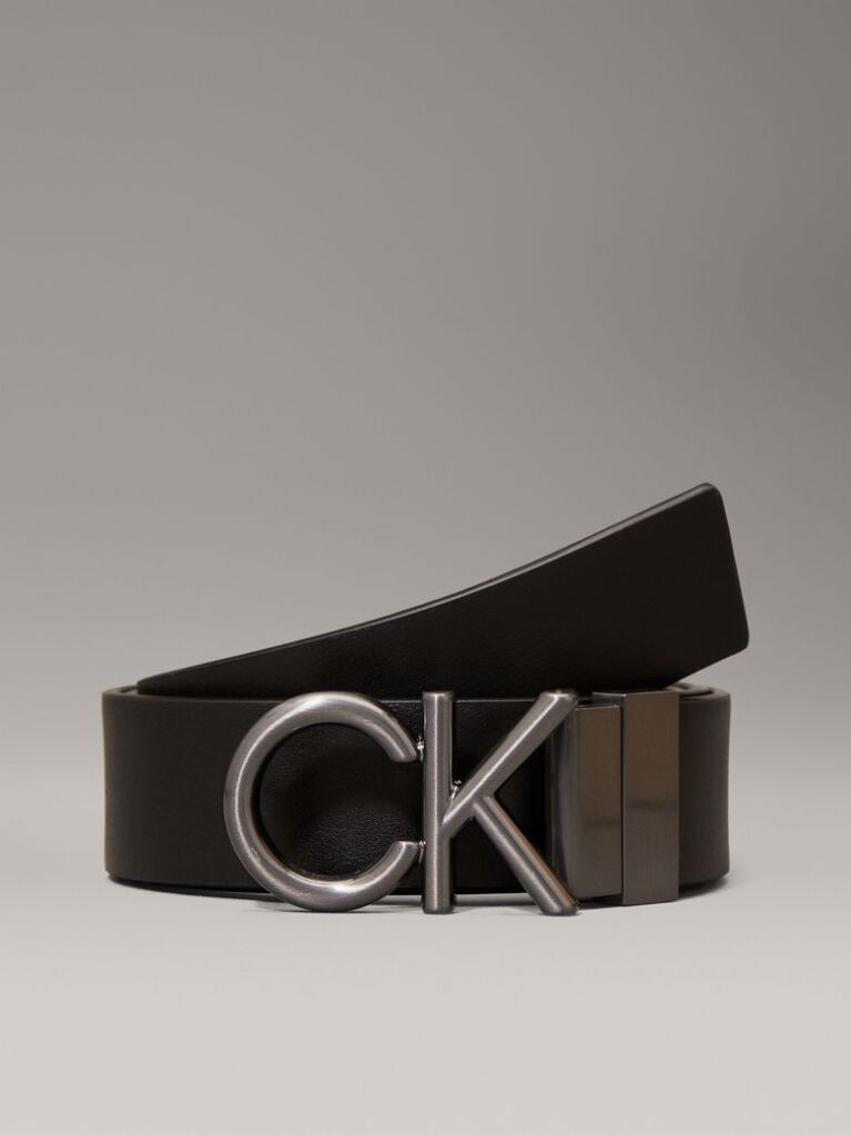 Black Leather Reversible Logo Belt  Men