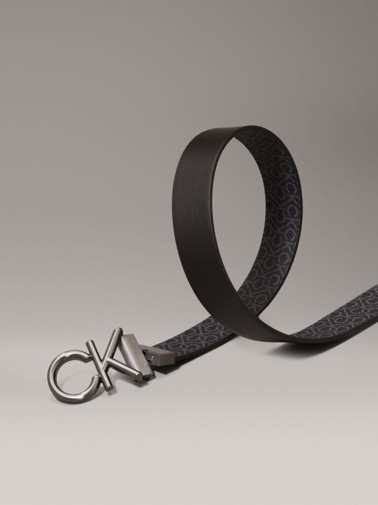 Black Leather Reversible Logo Belt  Men