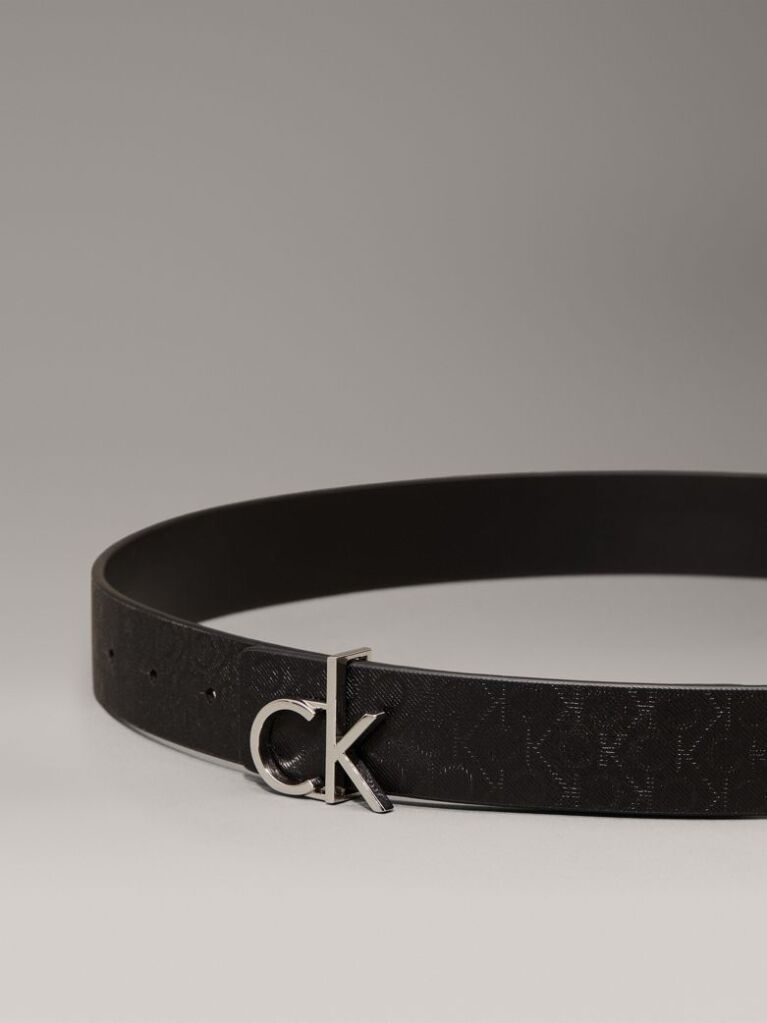 Black Reversible Logo Leather Belt  Women