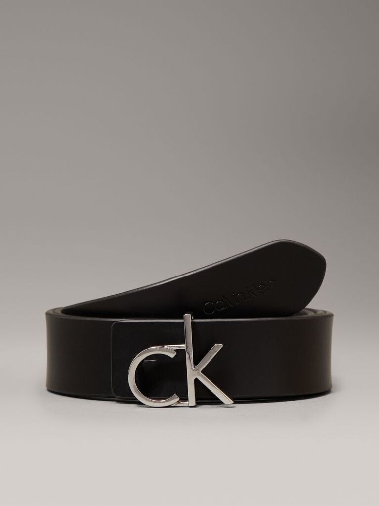 Black Reversible Logo Leather Belt  Women