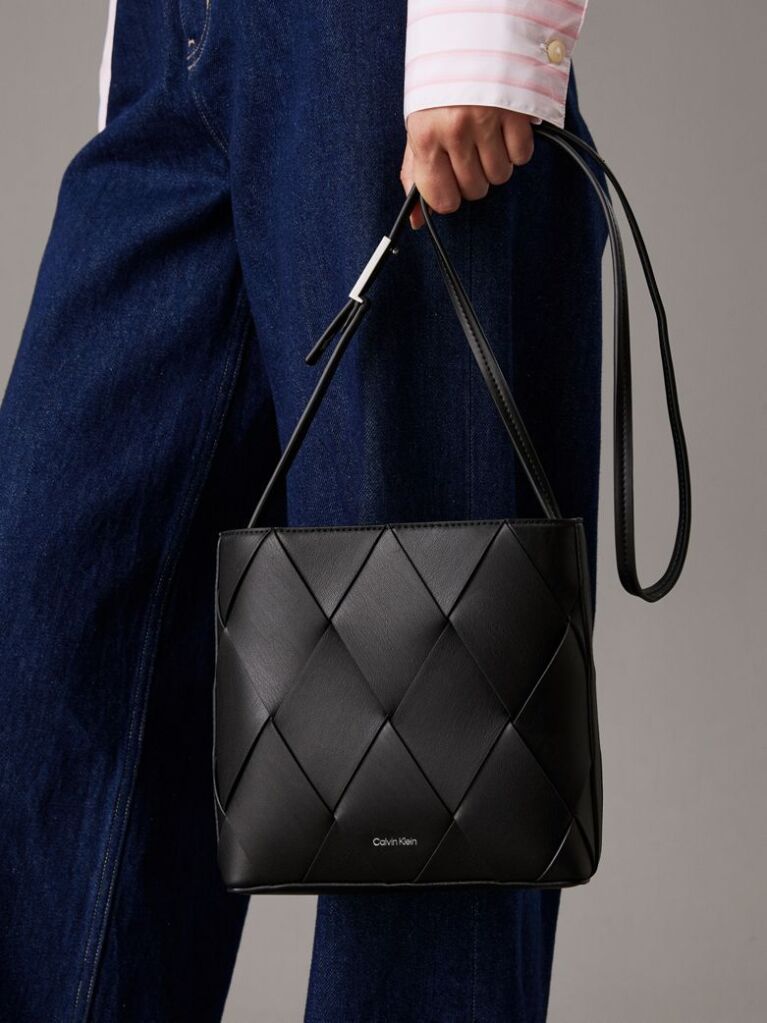 Black Square Woven Crossbody Bag  Women