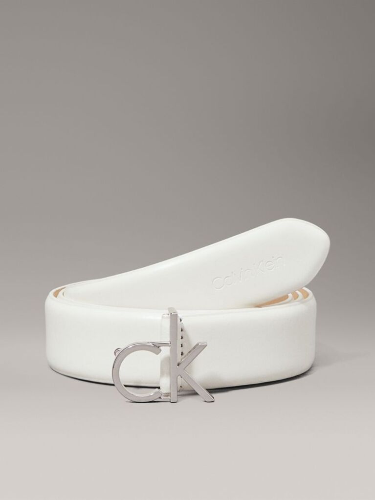 White Leather Logo Belt  Women