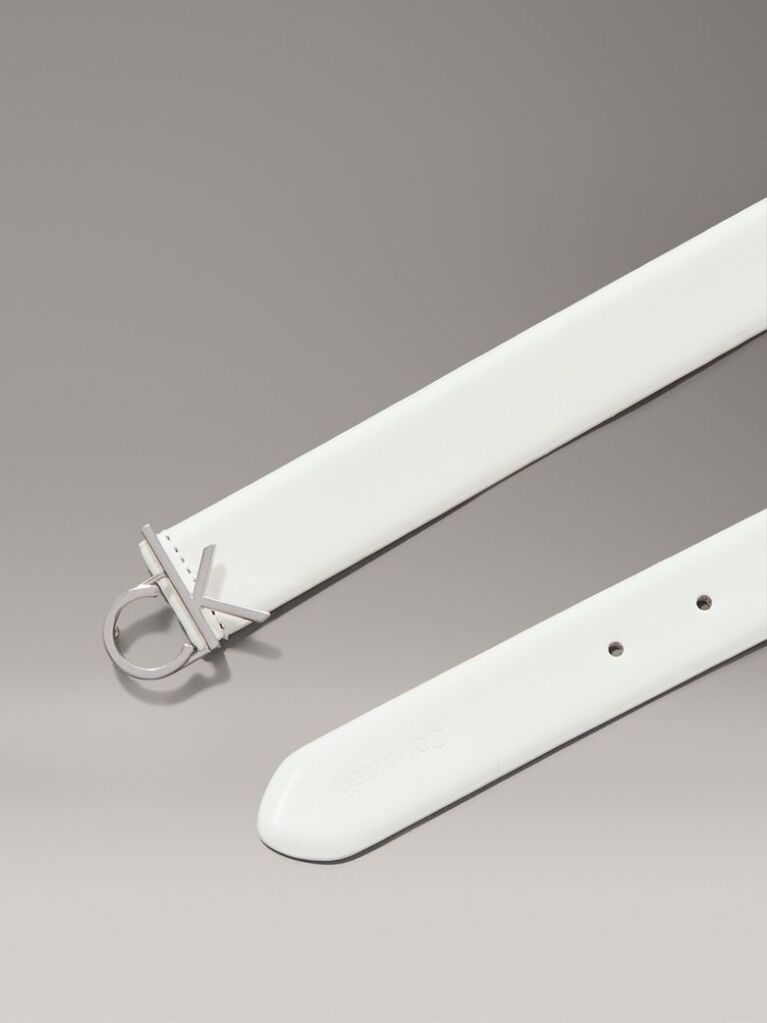 White Leather Logo Belt  Women
