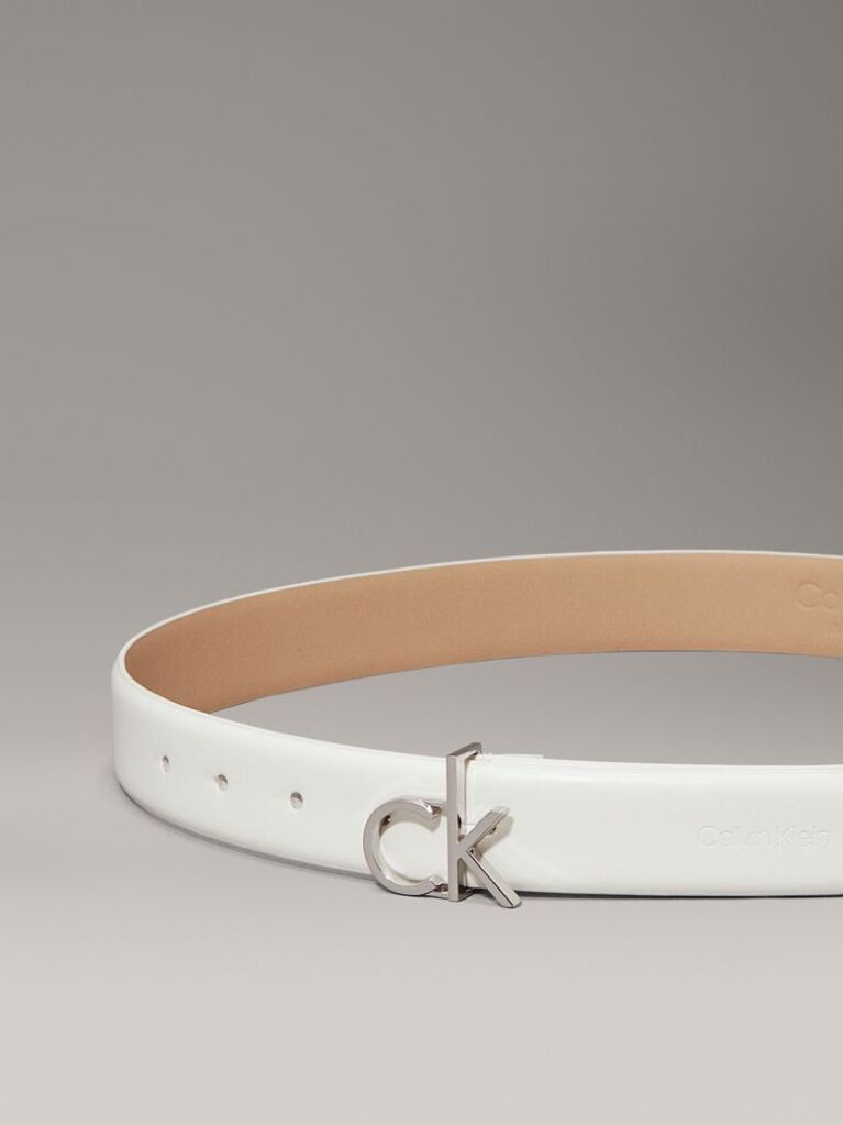 White Leather Logo Belt  Women