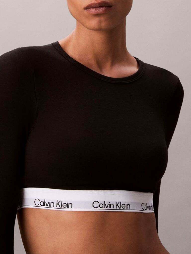 Black Long Sleeve T-shirt Bralette - Icon Cotton Modal  Women