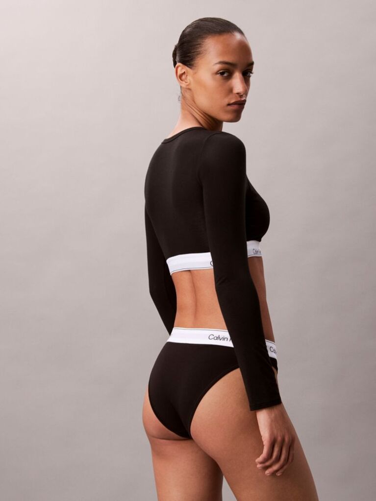 Black Long Sleeve T-shirt Bralette - Icon Cotton Modal  Women
