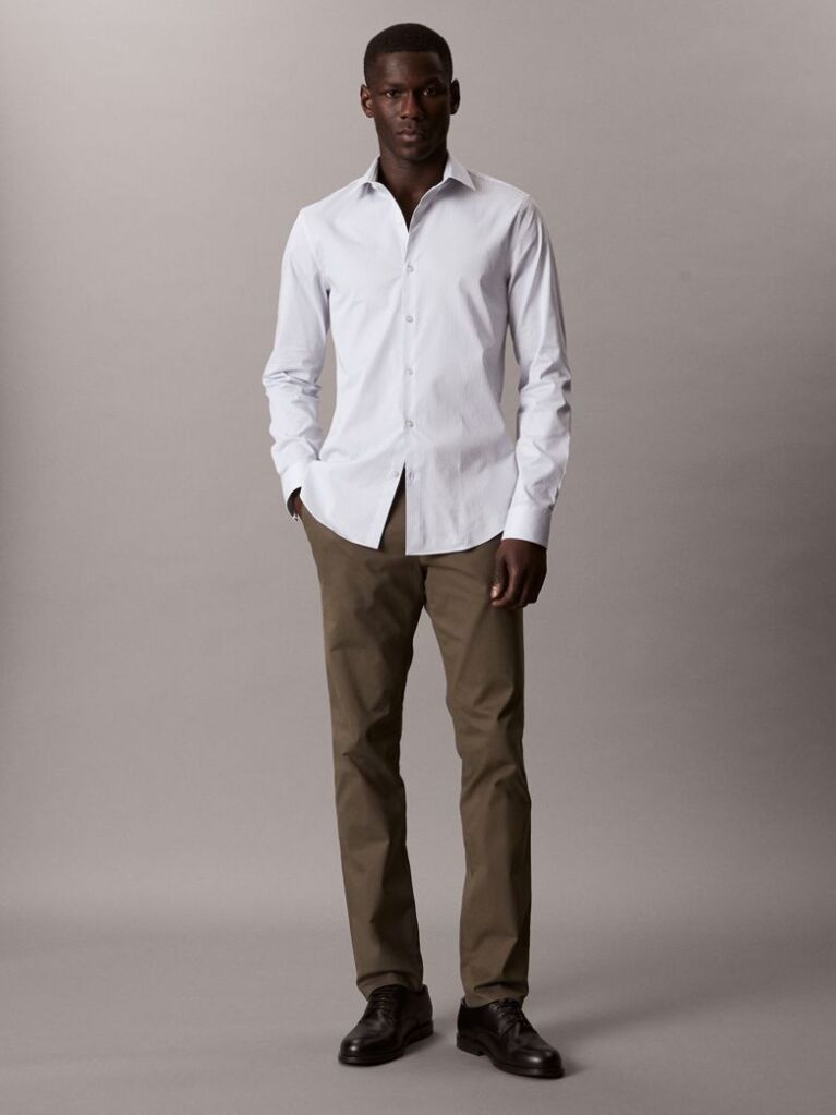 Blue Slim Cotton Stretch Stripe Shirt  Men