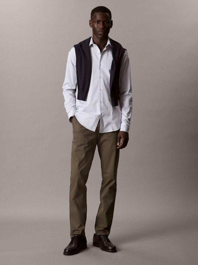 Blue Slim Cotton Stretch Stripe Shirt  Men