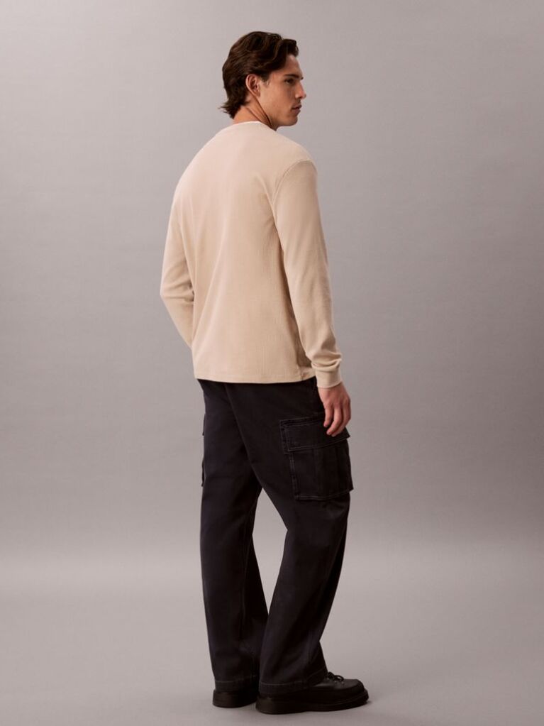White Long Sleeve Waffle T-shirt  Men