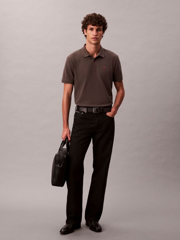 Grey Cotton Piqué Polo Shirt  Men