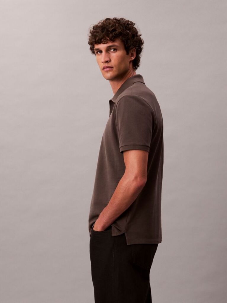Grey Cotton Piqué Polo Shirt  Men
