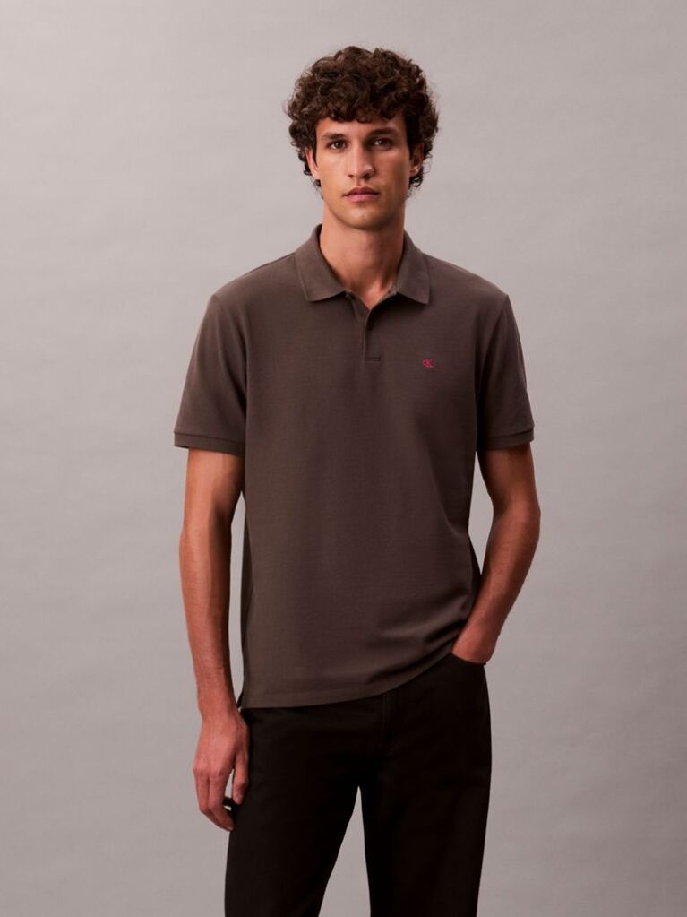 Grey Cotton Piqué Polo Shirt  Men
