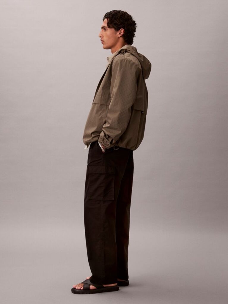 Black Cotton Stretch Straight Fit Cargo Trousers  Men