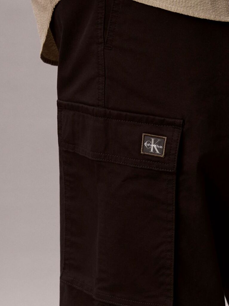 Black Cotton Stretch Straight Fit Cargo Trousers  Men