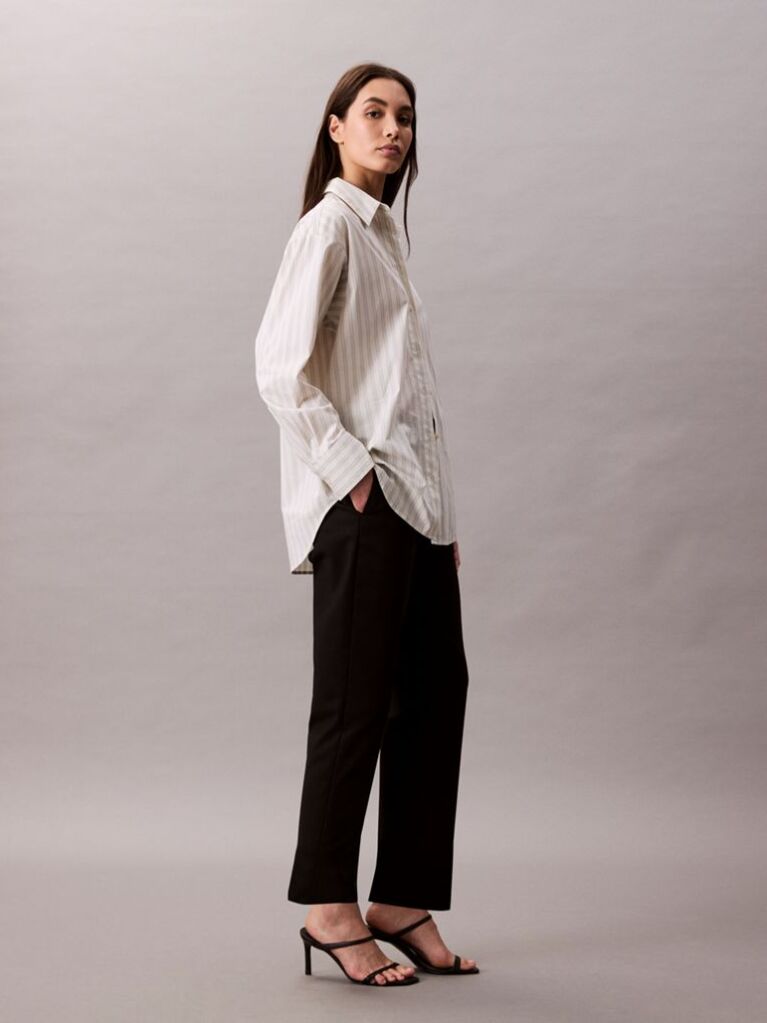 Black Cotton Stretch Straight Fit Chino Pants  Women