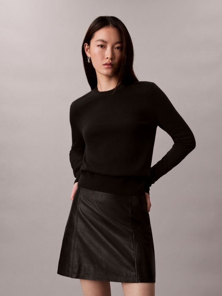 Black Merino Wool Crew Neck Jumper  Women