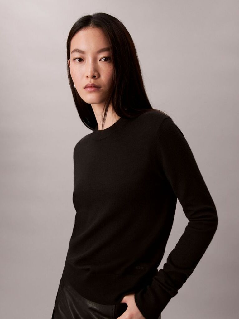 Black Merino Wool Crew Neck Jumper  Women
