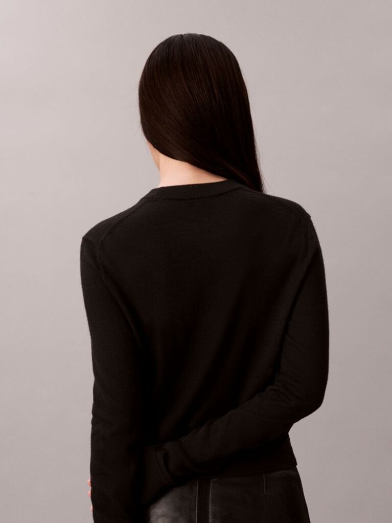 Black Merino Wool Crew Neck Jumper  Women