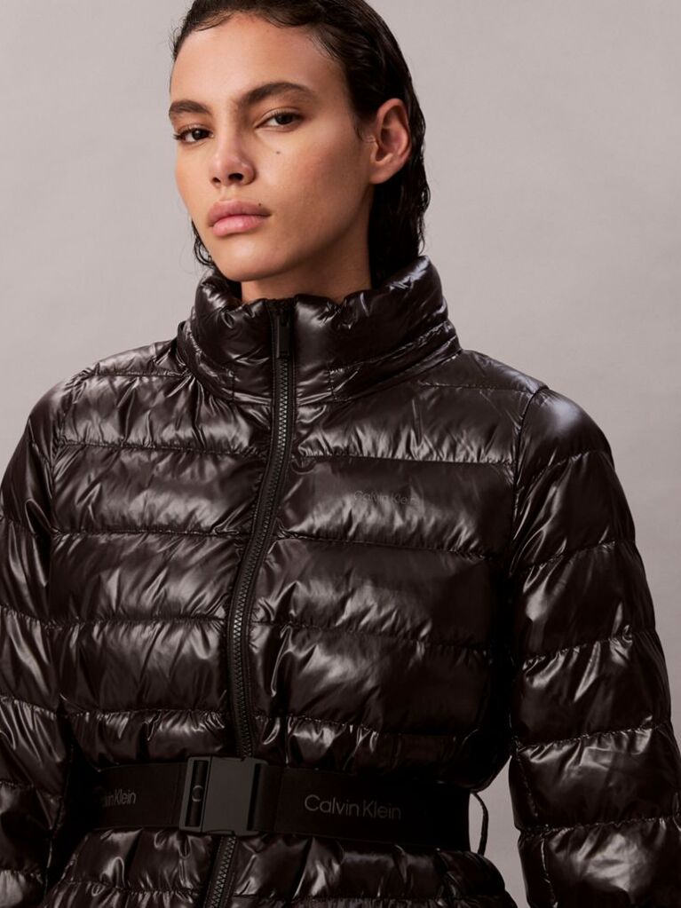 Black Lightweight Belted Puffer Jacket  Women