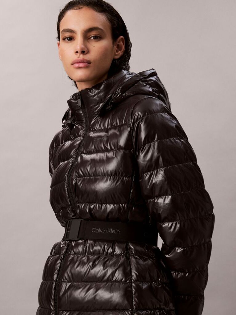 Black Lightweight Belted Puffer Jacket  Women