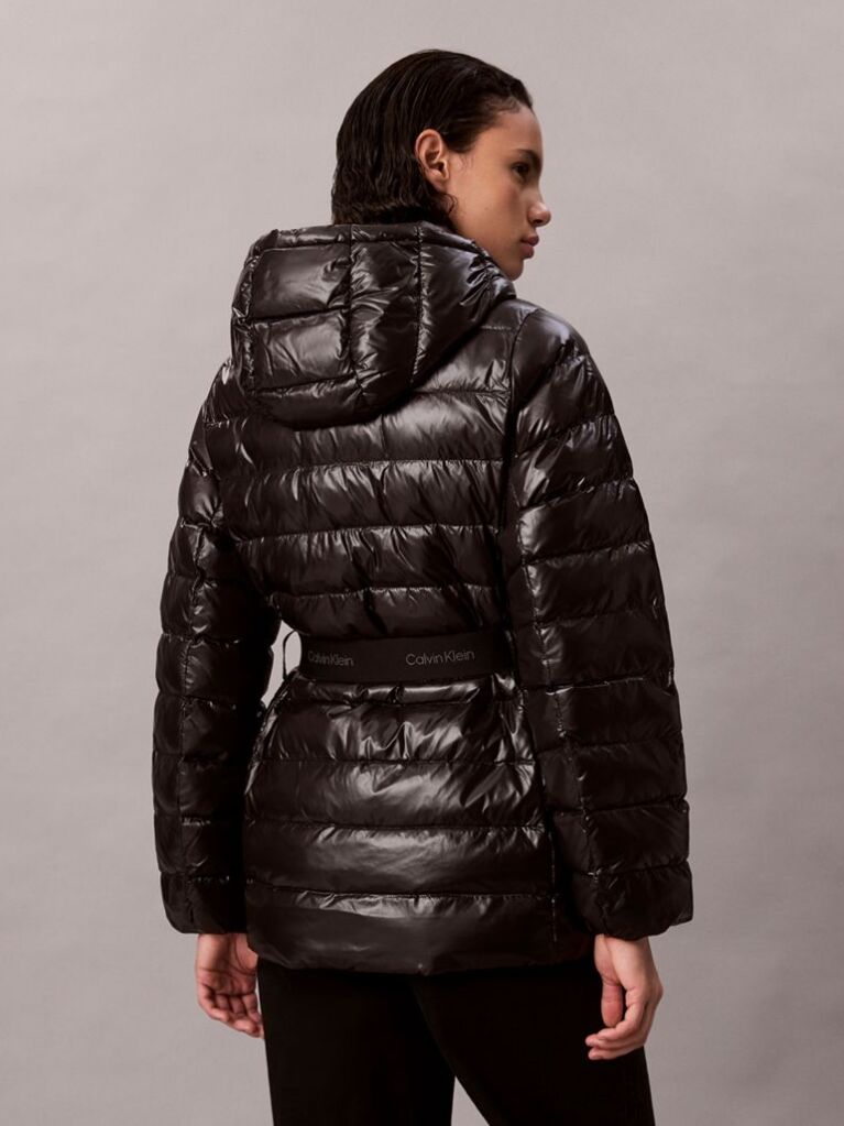 Black Lightweight Belted Puffer Jacket  Women