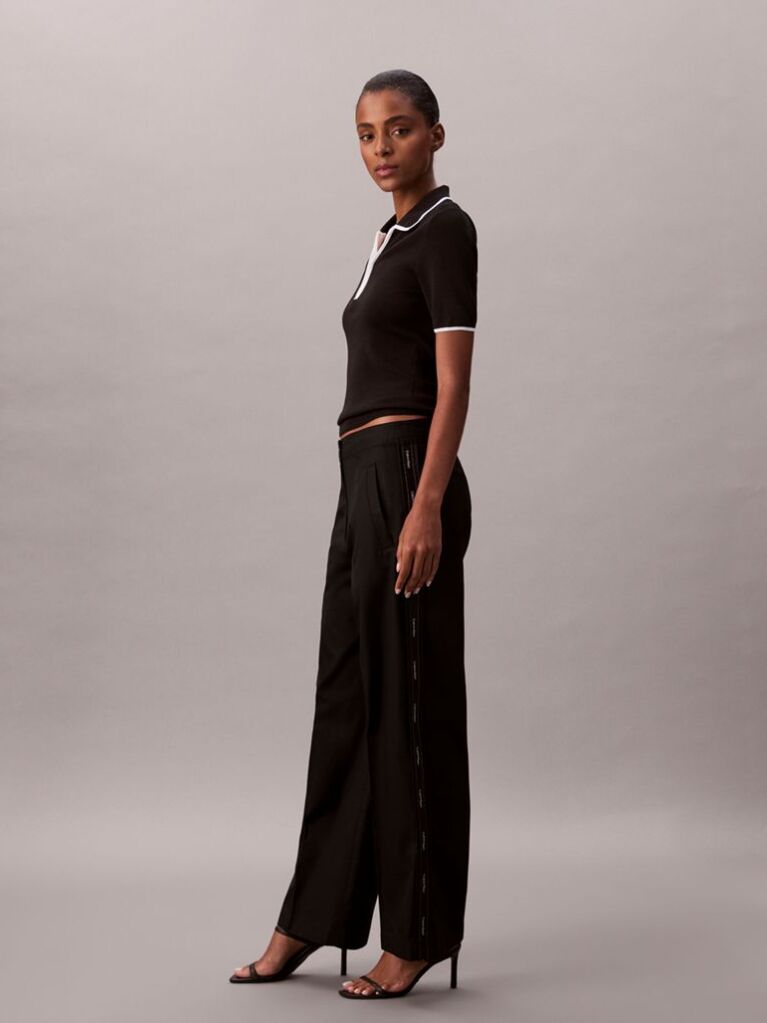 Black Cotton Twill Logo Tape Trousers  Women