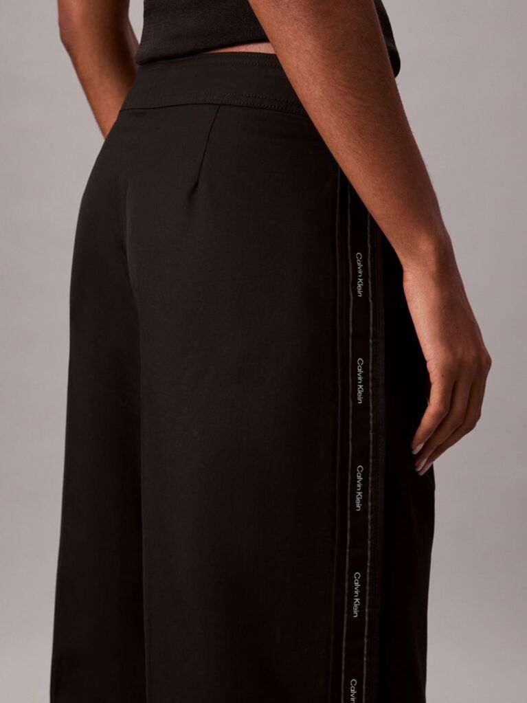 Black Cotton Twill Logo Tape Trousers  Women