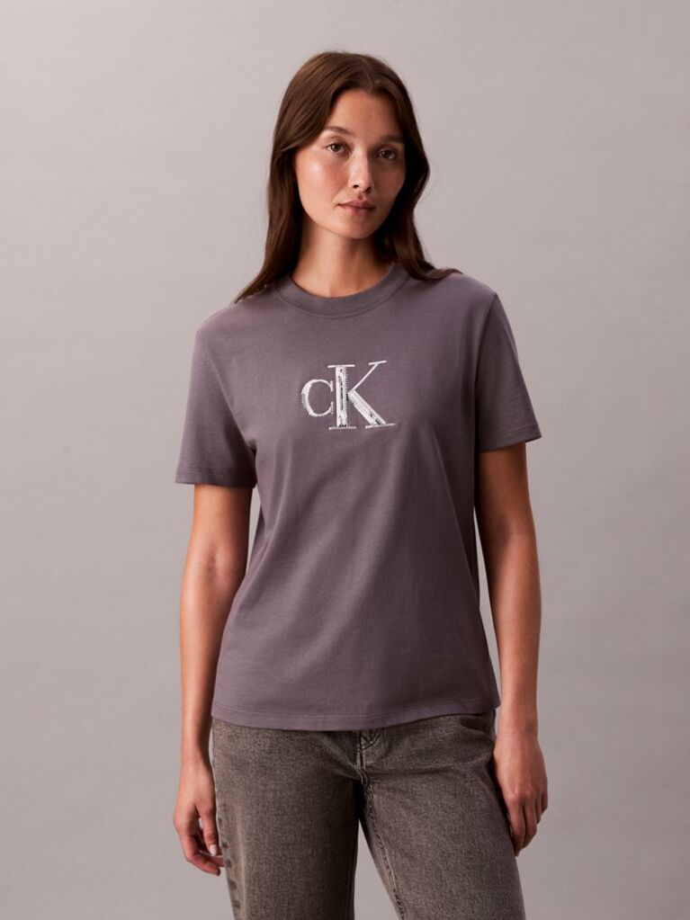 Grey Sequin Monogram Classic T-Shirt  Women