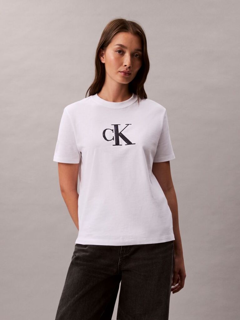 White Sequin Monogram Classic T-Shirt  Women