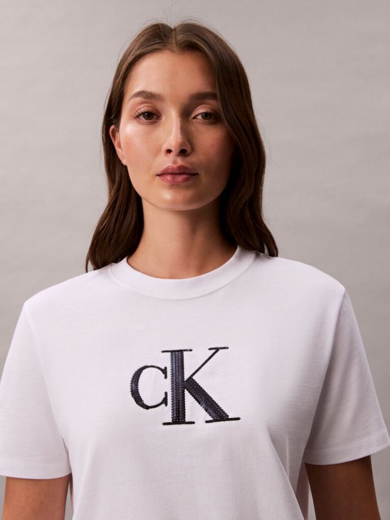 White Sequin Monogram Classic T-Shirt  Women
