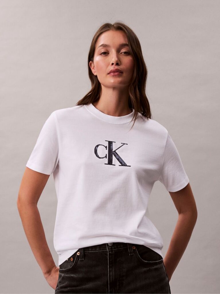 White Sequin Monogram Classic T-Shirt  Women