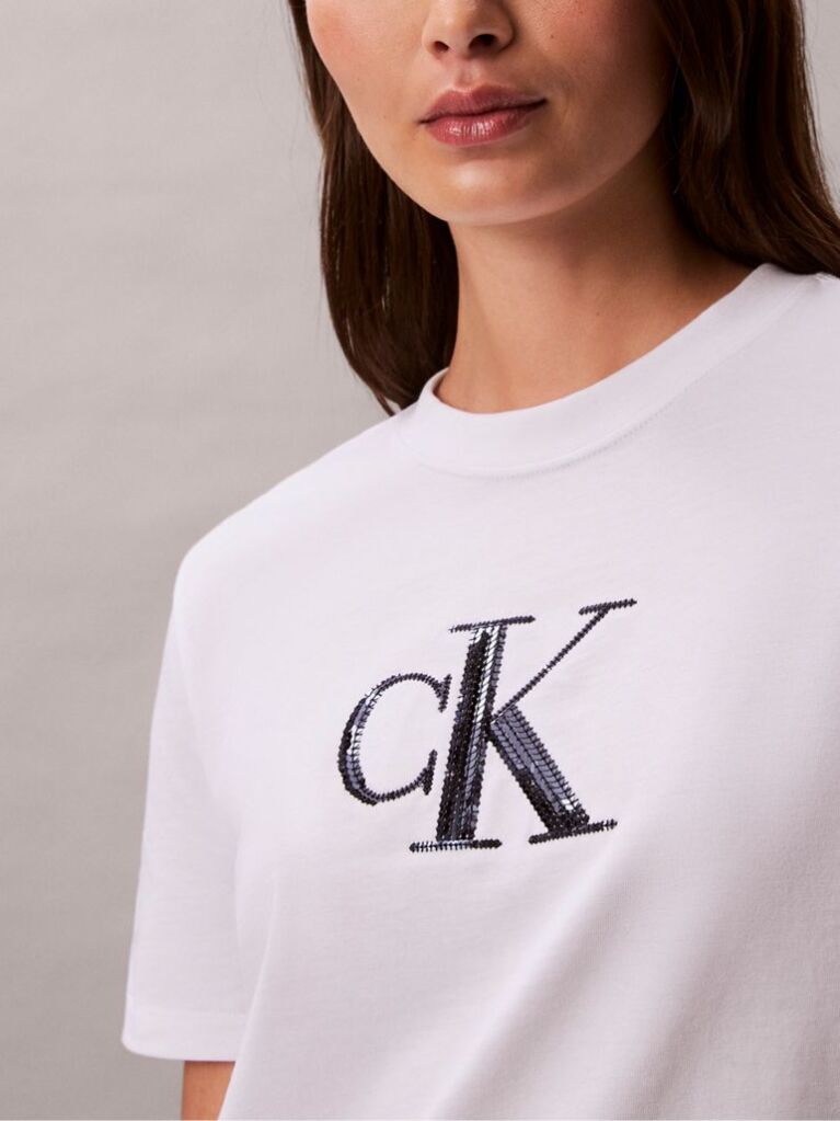 White Sequin Monogram Classic T-Shirt  Women