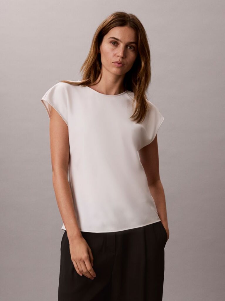 White Smooth Satin Fitted Top  Women