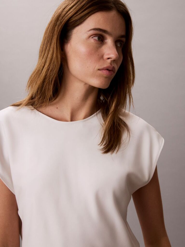 White Smooth Satin Fitted Top  Women