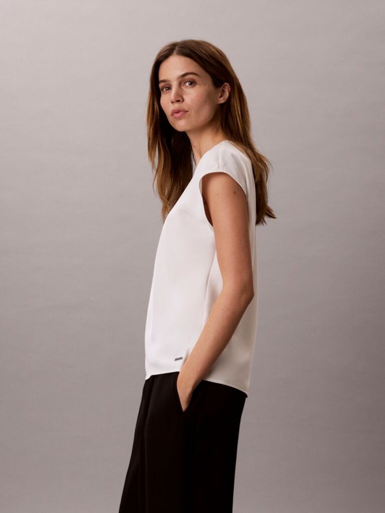 White Smooth Satin Fitted Top  Women
