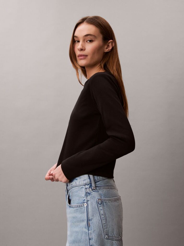Black Monogram Logo Long Sleeve Baby Tee  Women