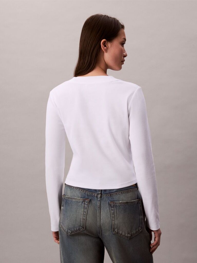 White Monogram Logo Long Sleeve Baby Tee  Women
