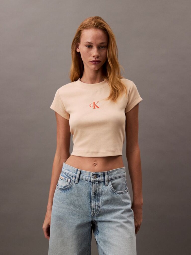 Pink Slim Cropped Monogram T-shirt  Women